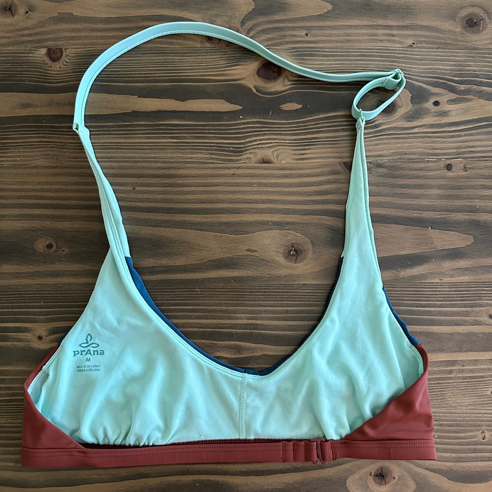 Prana Women’s Teal Rust Colorblock Bikini Top Size M Halter Swimwear - Picture 5 of 5